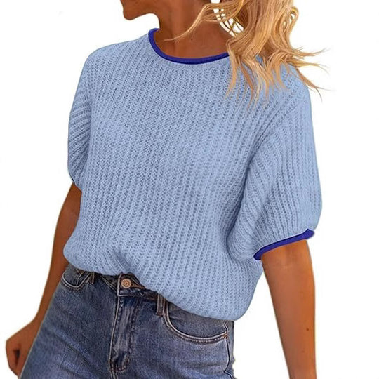 Damen lässiges Ripp-Strickoberteil mit kontrastierenden Abschlüssen R&B