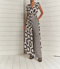 Damen Eleganter Jumpsuit mit Wickelgürtel und geometrischem Muster R&B