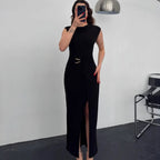 Damen Elegantes Wickelkleid mit seitlichem Schlitz und Gürtel R&B