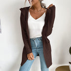 Damen Langärmlige Strickjacke mit Kapuze und seitlichen Taschen R&B