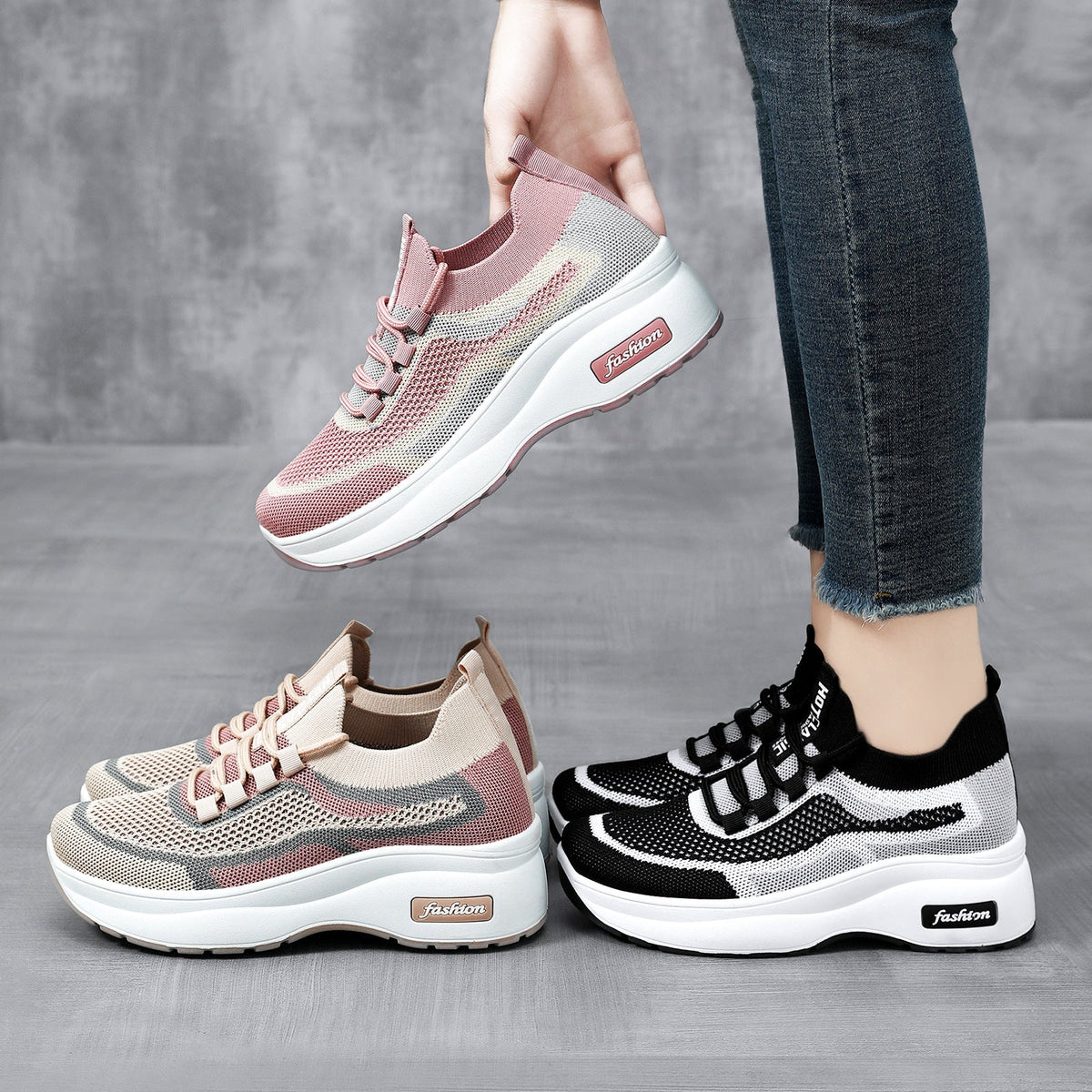 Damen nan gestrickter Sockensneaker mit ergonomischer Komfortsohle und dämpfender Plateauzwischensohle R&B