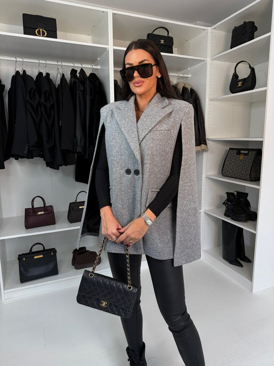 Damen modischer Cape-Blazer mit doppelter Knopfleiste R&B