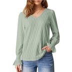 Damen modische V-Ausschnitt Bluse mit raffinierten Rüschendetails R&B