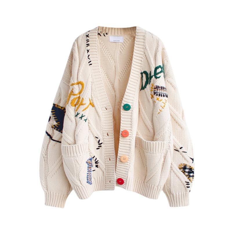 Damen gefütterter Strickcardigan mit bunten Knöpfen und einzigartigem Design R&B