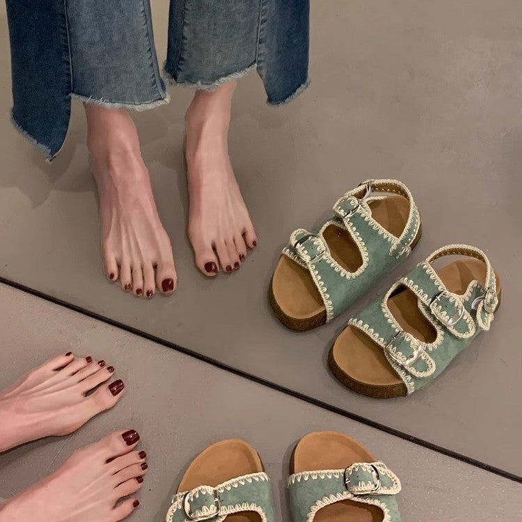 Damen bequeme Sandalen mit verstellbarem Schnallenverschluss und ergonomischem Fußbett R&B