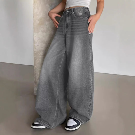 Damen Weite Jeanshose im lässigen Urban-Style mit hohem Taillenbund R&B