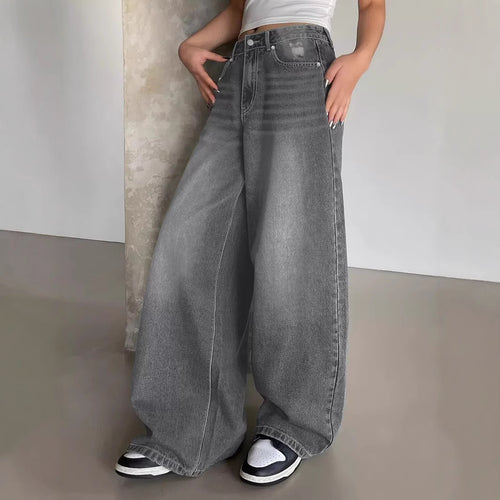 Damen Weite Jeanshose im lässigen Urban-Style mit hohem Taillenbund R&B