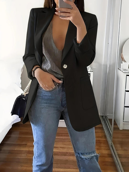 DamenStylische Blazerjacke mit glänzenden Knopfdetails und großzügigen Taschen R&B