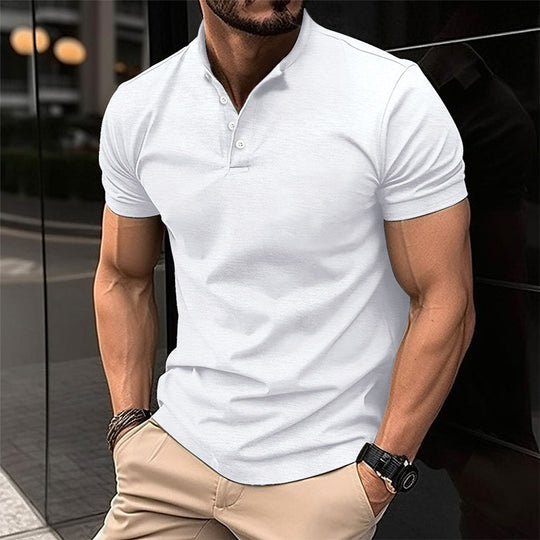 Herren Polohemd mit modernem Stehkragen und leichter Baumwollqualität R&B