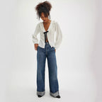 Damen Weit geschnittene High-Waist Jeans mit modischem Saum R&B