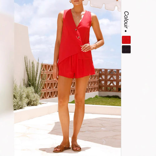 Damen lässiges Sommer-Outfit mit V-Ausschnitt und asymmetrischem Schnitt R&B