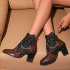 Damen elegante Ankle-Stiefeletten mit floralen Spitzenverzierungen R&B