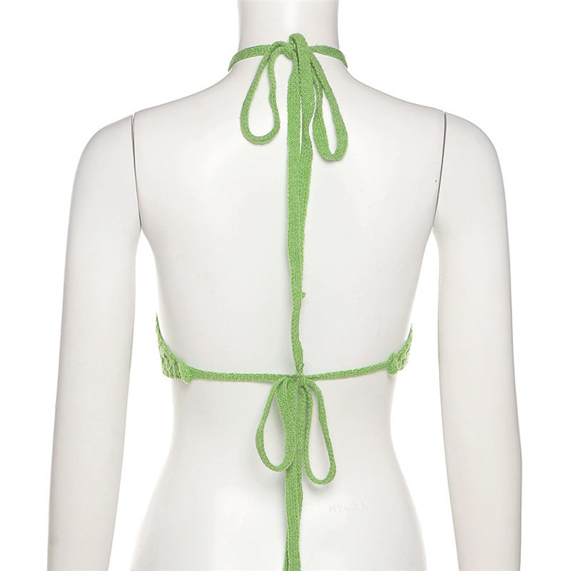 Damen gehäkeltes Crop-Bikini-Top mit verstellbaren Bindebändern R&B