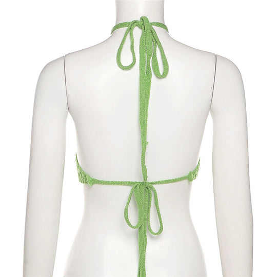 Damen gehäkeltes Crop-Bikini-Top mit verstellbaren Bindebändern R&B