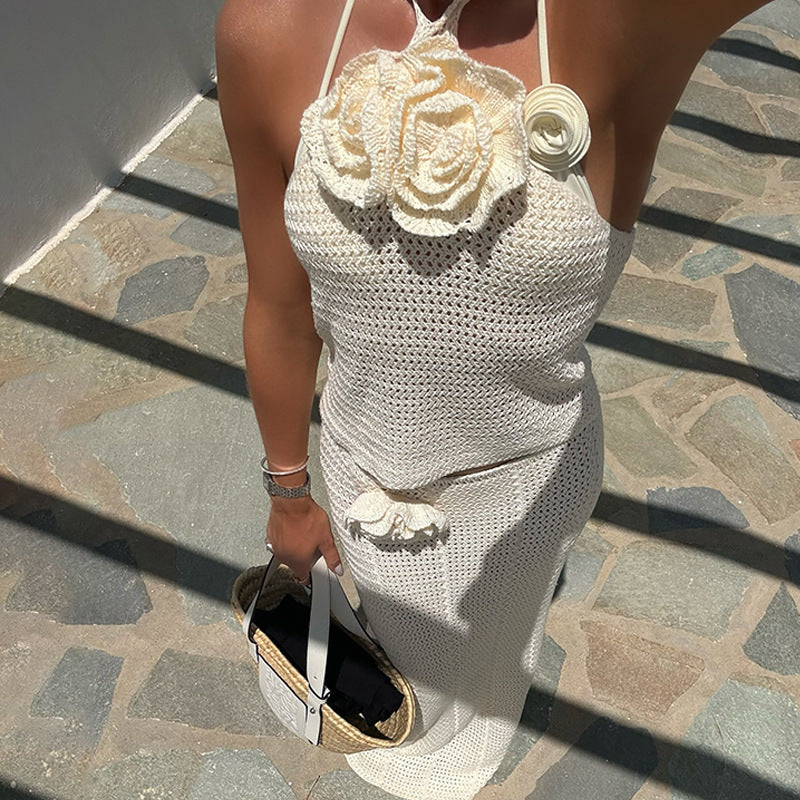 Damen elegantes gehäkeltes Strandensemble mit floralen Akzenten R&B