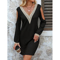 Damen Elegantes Kleid mit tiefem V-Ausschnitt und Cut-Out-Ärmel R&B