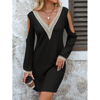 Damen Elegantes Kleid mit tiefem V-Ausschnitt und Cut-Out-Ärmel R&B