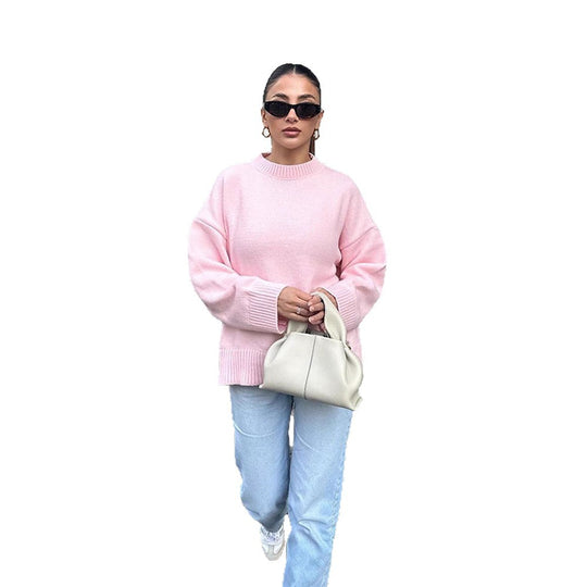 Damen gemütlicher Strickpullover mit weitem Schnitt R&B