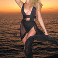 Damen Strandkleid mit tiefem V-Ausschnitt und durchscheinendem Rock R&B