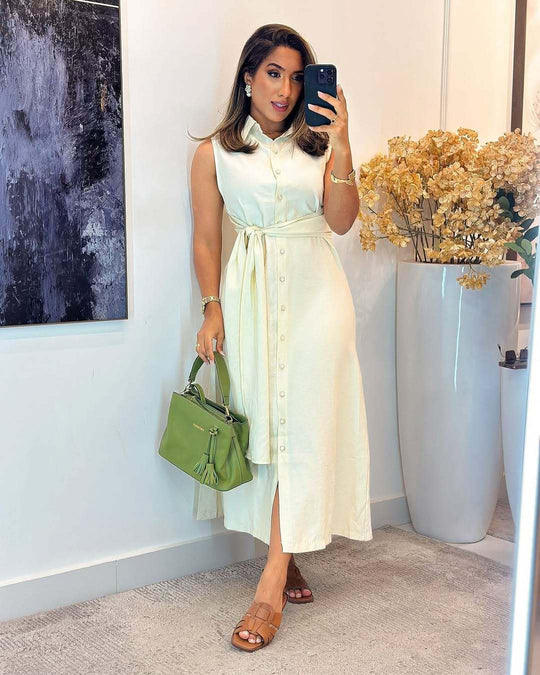 Damen Trägerkleid mit Knoten und Knopfleiste R&B