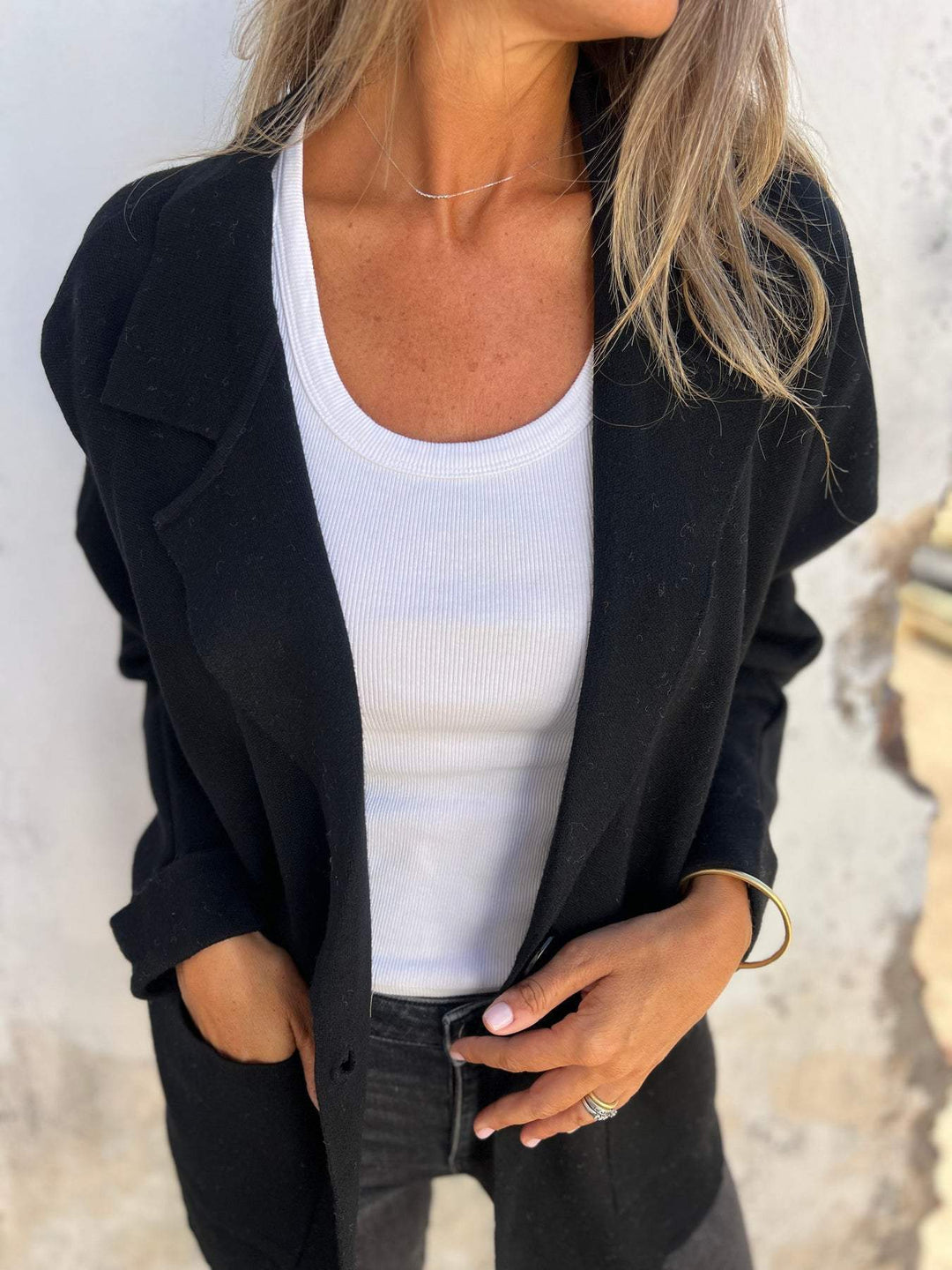 Damen Lässiger Oversize-Blazer mit praktischen Taschen und Knopfverschluss R&B