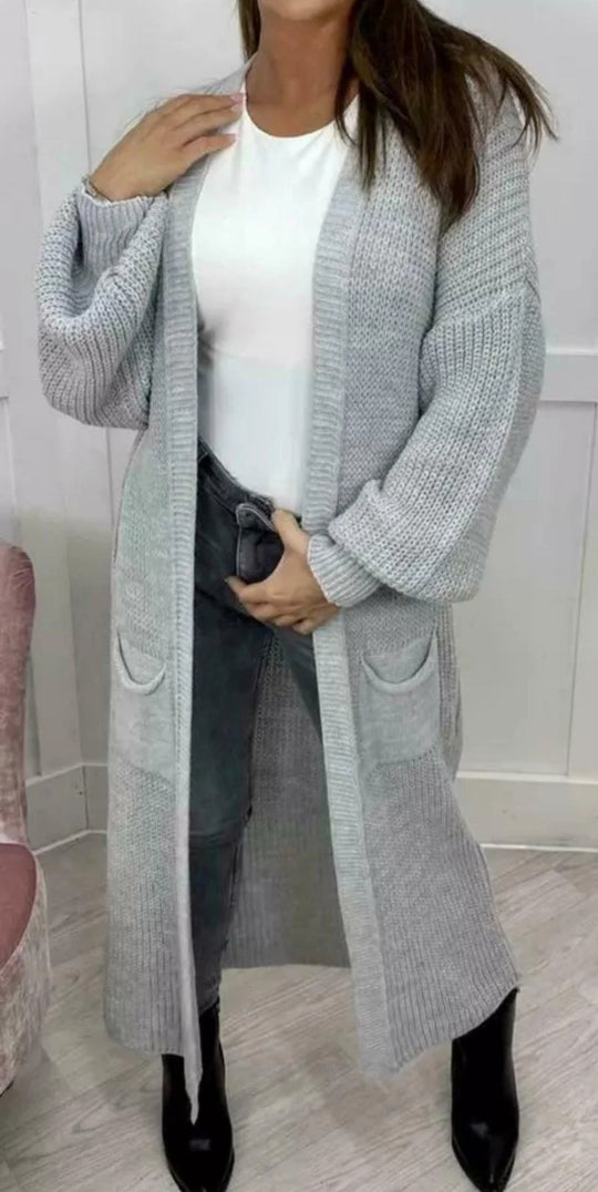 Damen Langer Strickcardigan mit strukturierter Maschenoptik und praktischen Taschen R&B