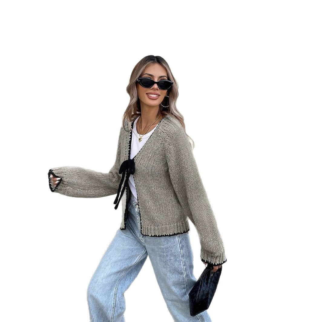 Damen Strickjacke mit offenem Schnitt und Kordelzug R&B