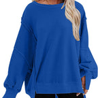 Damen lässiger Sweatshirt mit Ballonärmeln und seitlichen Schlitzen R&B