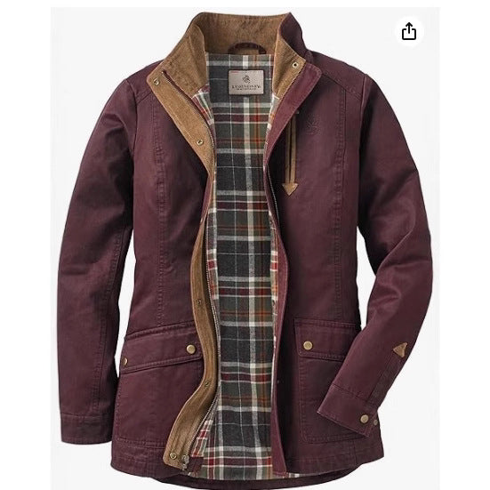 Damen lässige Utility-Jacke mit Karo-Innenfutter R&B