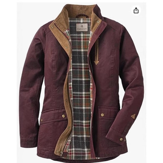 Damen lässige Utility-Jacke mit Karo-Innenfutter R&B