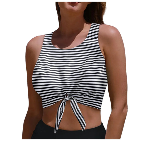 Damen Sportlicher Crop-Top mit Schlaufenbindung R&B
