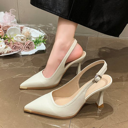 Damen elegante Slingback-Pumps mit spitzer Kappe und glänzender Oberfläche R&B