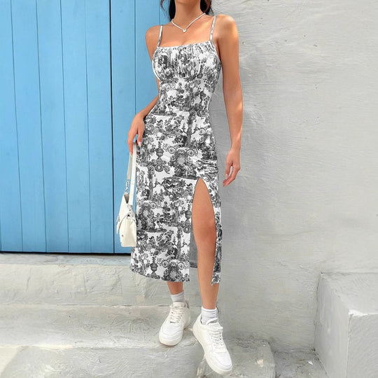 Damen Figurbetontes Maxikleid mit Blumenmuster und elegantem Schlitz R&B