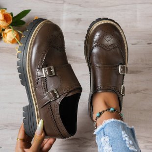Damen Modische Halbschuhe mit doppeltem Riemendesign und hochwertiger Lederoberfläche R&B