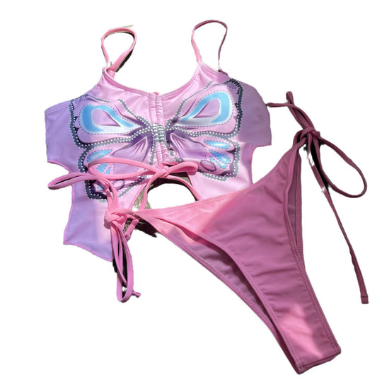 Damen Bikini Top mit Schmetterlingsmuster und passendem Slip R&B