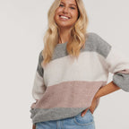 Damen gemütlicher Strickpullover mit modernem Muster und lässigem Schnitt R&B