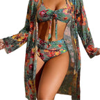 Damen Bikini-Set mit floralen Mustern und luftiger Kimono-Überjacke R&B