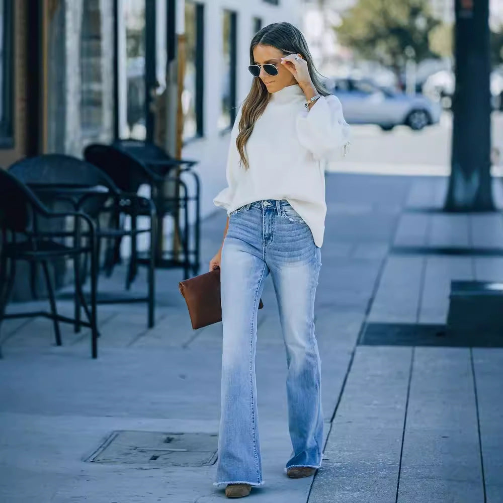 Damen Flared Jeans mit hohem Bund und elegantem Schnitt R&B