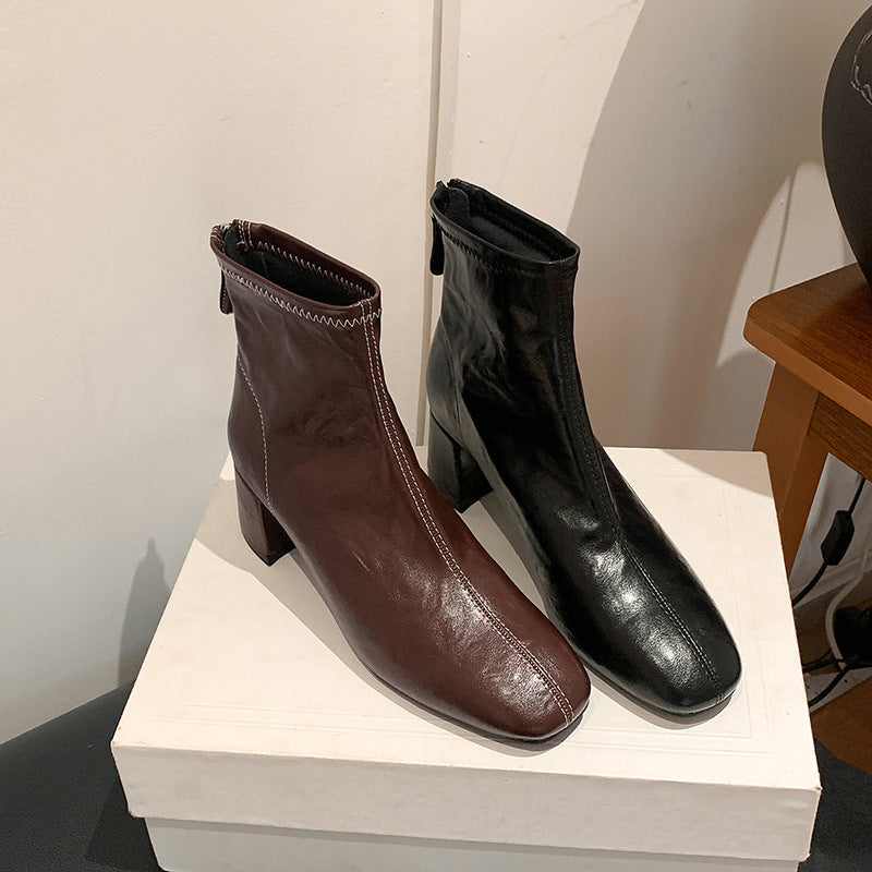 Damen Ankle Boots aus hochwertigem Leder mit modernem Design und bequemen Blockabsatz