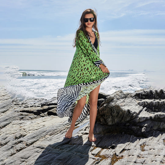 Damen modischer Strandkimono mit auffälligen Mustern R&B