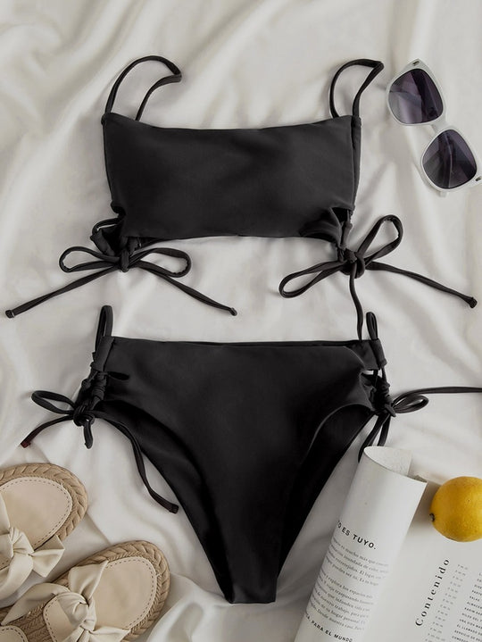 Damen Zweiteiler Bikini Set mit modischen Schnürdetails R&B