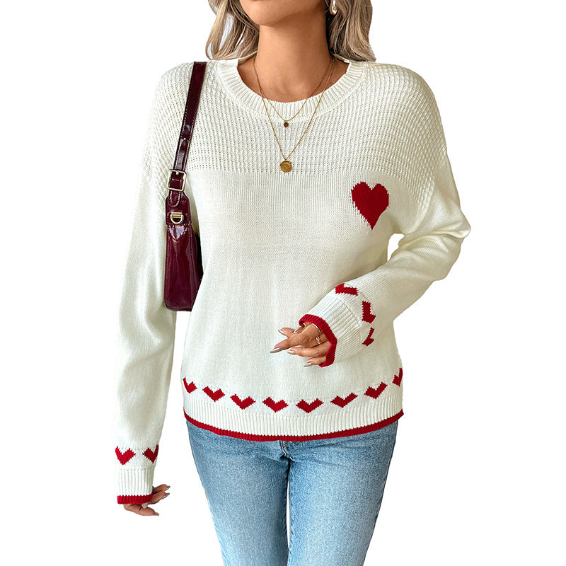Damen Strickpullover mit Herzmotiv und strukturierter Oberfläche R&B