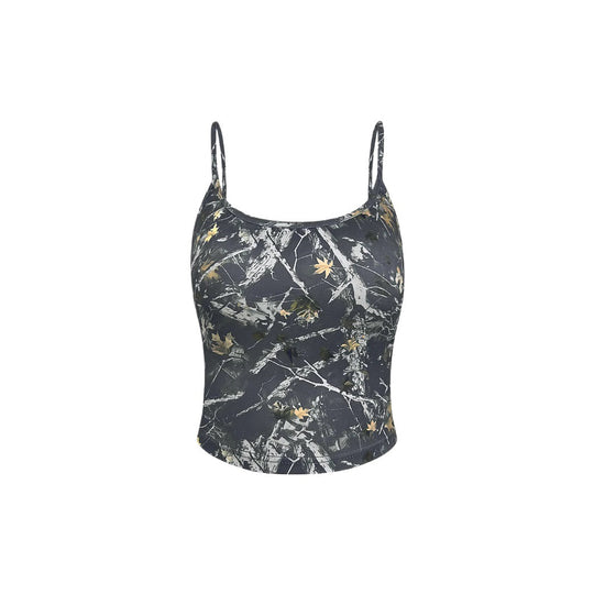 Damen Crop Top mit modischem Camouflage-Muster und feinen Spaghetti-Trägern R&B