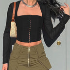 Damen Cropped Oberteil mit transparenten Ärmeln und strukturiertem Schnitt R&B