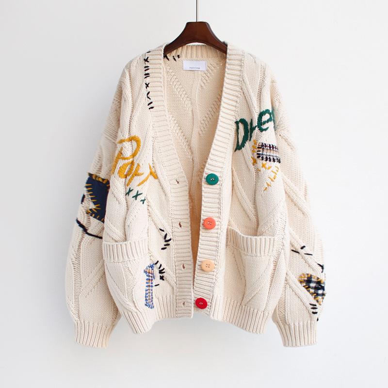 Damen gefütterter Strickcardigan mit bunten Knöpfen und einzigartigem Design R&B