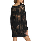 Damen leichter Strickpullover mit modischem Netzdesign R&B