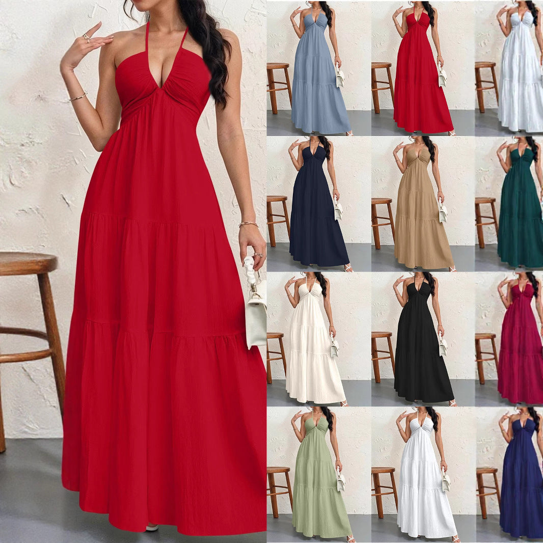 Damen Maxikleid mit fließendem Schnitt und tiefem Ausschnitt R&B