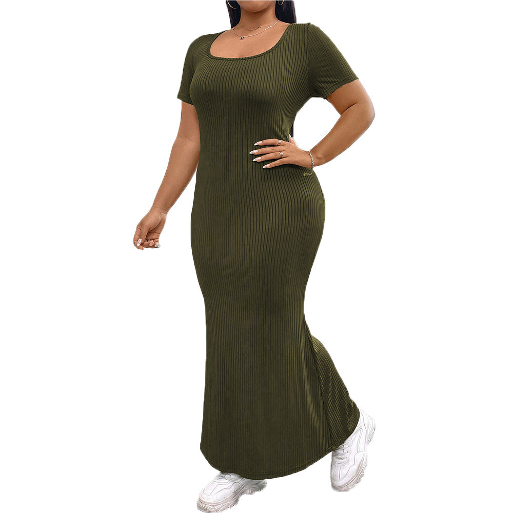 Damen figurbetontes Maxikleid mit quadratischem Ausschnitt aus Rippstrick R&B