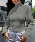 Damen Strickpullover mit hohem Kragen und lässigem Schnitt R&B