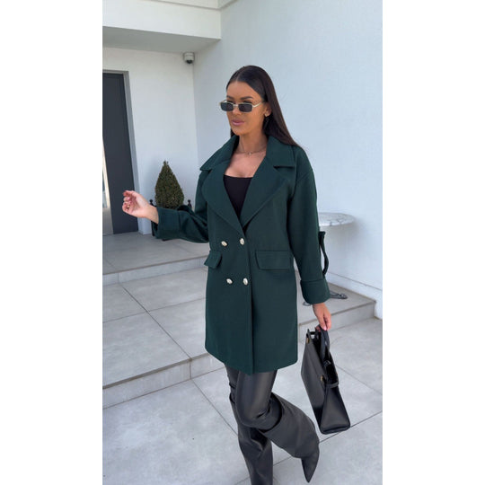 Damen modischer Oversized-Baumwollblazer mit doppelter Knopfleiste und praktischen Taschen R&B